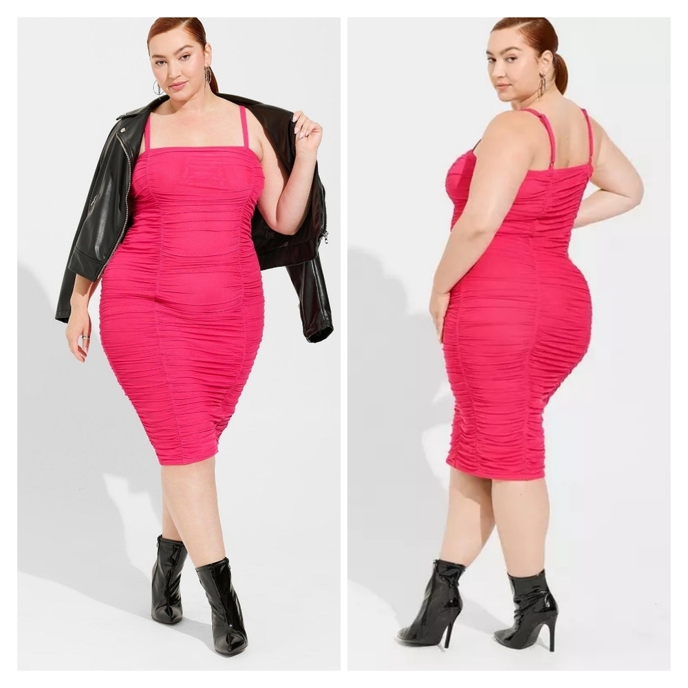 Torrid Hot Pink Shirred Bodycon Dress Size 1X